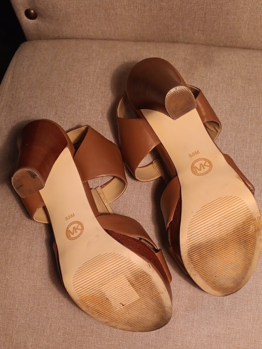 MICHAEL Michael Kors Brown Leather Platform Slingback Heels with Gold Zip - Picture 3 of 6